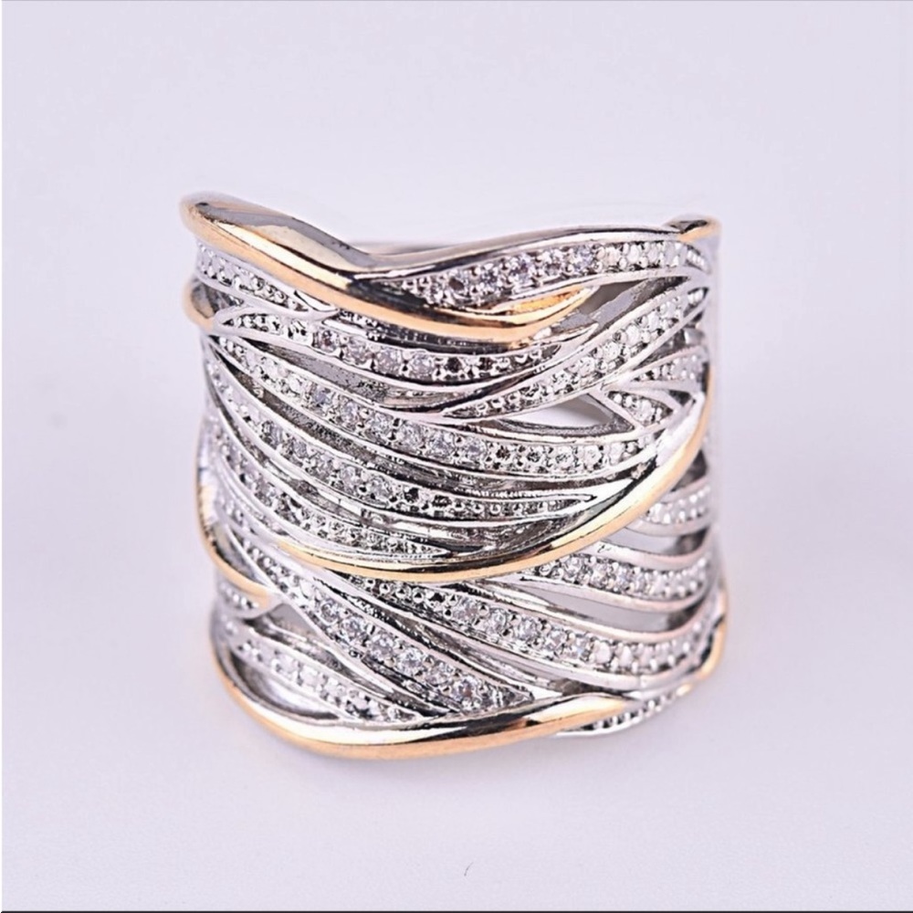 New Two Tone Luxury 925 Silver Beautiful Diamond Ring - Picture 5 of 6